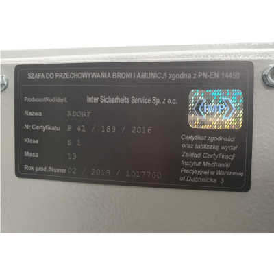 ISS Sejf na broń krótką ADORF 20 klasy S1